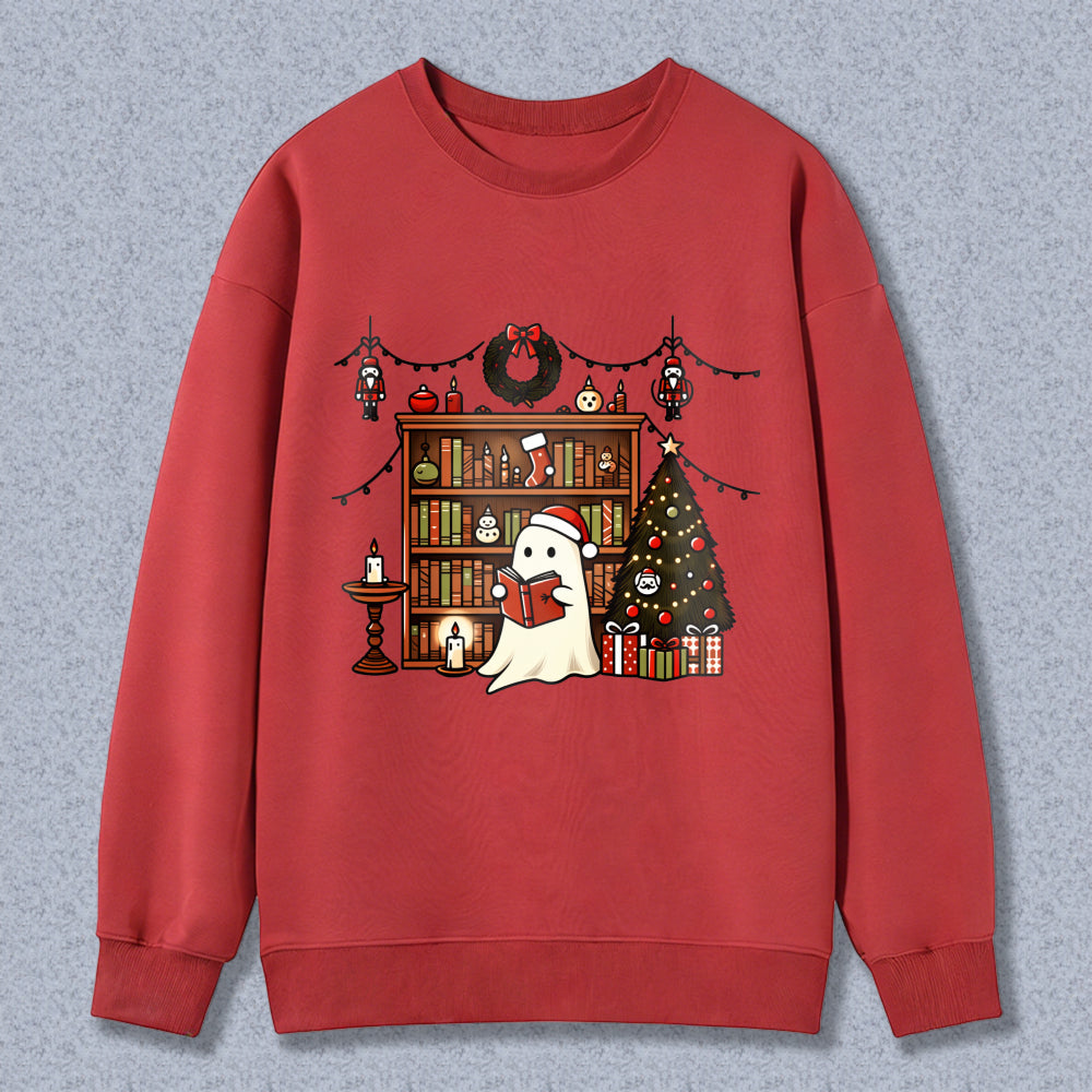 Wardrobecart Ghost Reading Book Christmas Tree Bookshelf Holiday Decor Unisex Classic Sweatshirt
