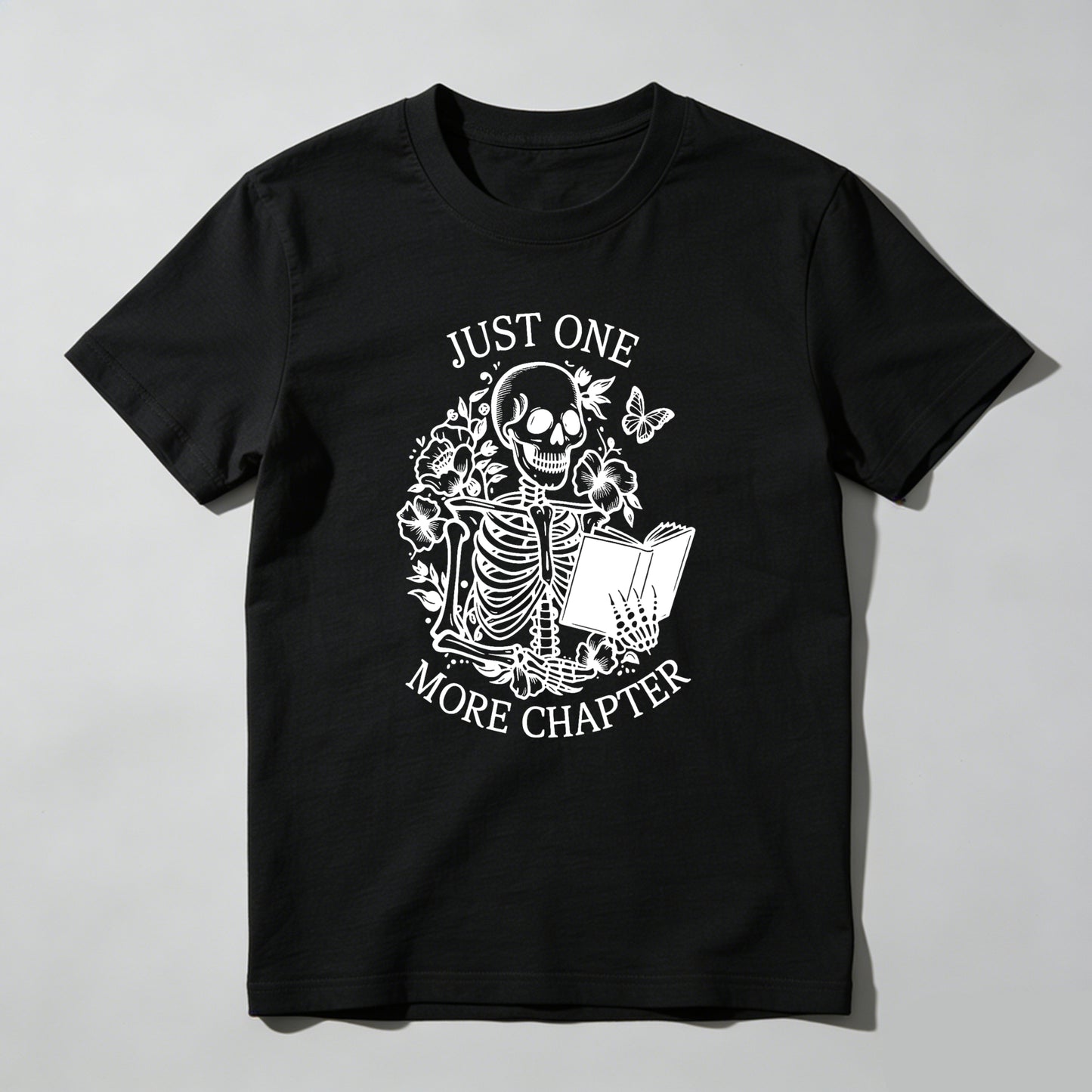 Wardrobecart Skeleton Reading Book With Flowers And Butterfly Unisex Classic T-shirt