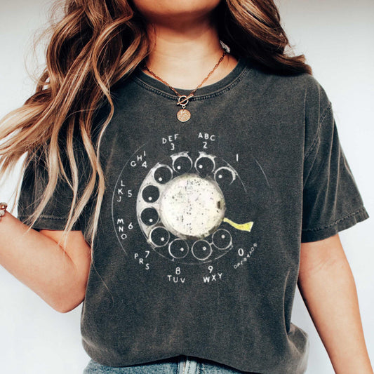 Vintage Rotary Dial Phone Pattern Unisex Washed T-shirt