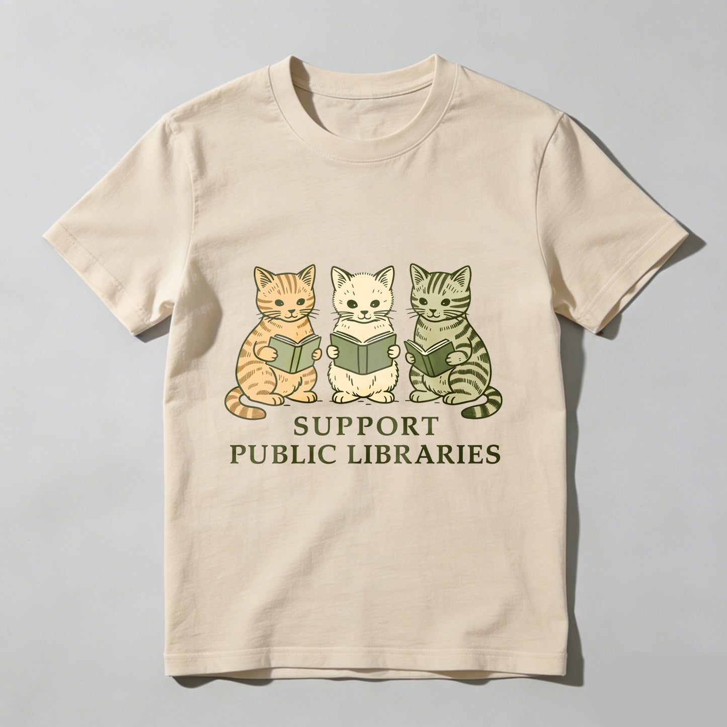 Wardrobecart Three Cats Reading Books Support Public Libraries Unisex Classic T-shirt
