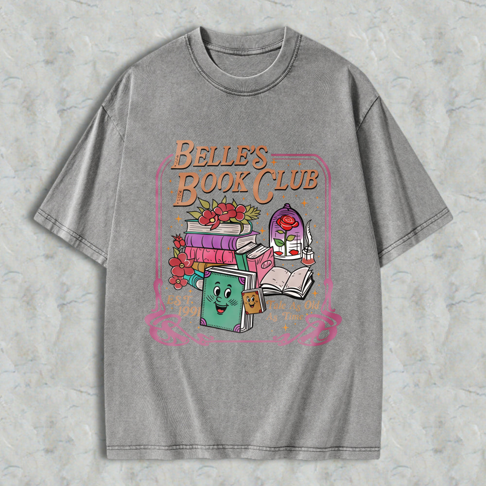 Wardrobecart Belle Book Club Tale As Old As Time Books And Roses Design Unisex Washed T-shirt