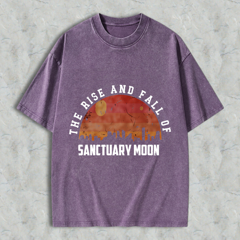 Wardrobecart The Rise And Fall Of Sanctuary Moon City Skyline Sunset Design Unisex Washed T-shirt