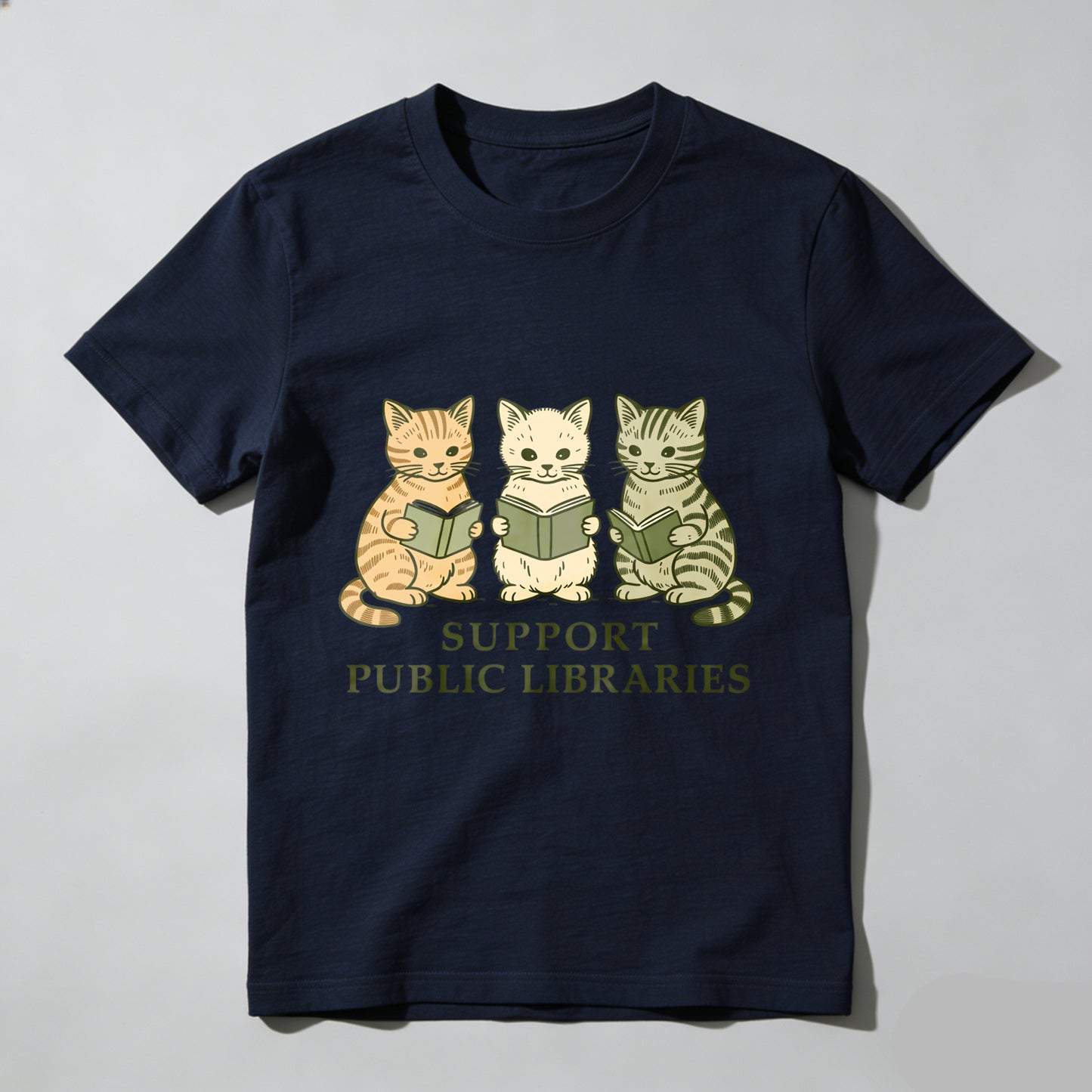 Wardrobecart Three Cats Reading Books Support Public Libraries Unisex Classic T-shirt