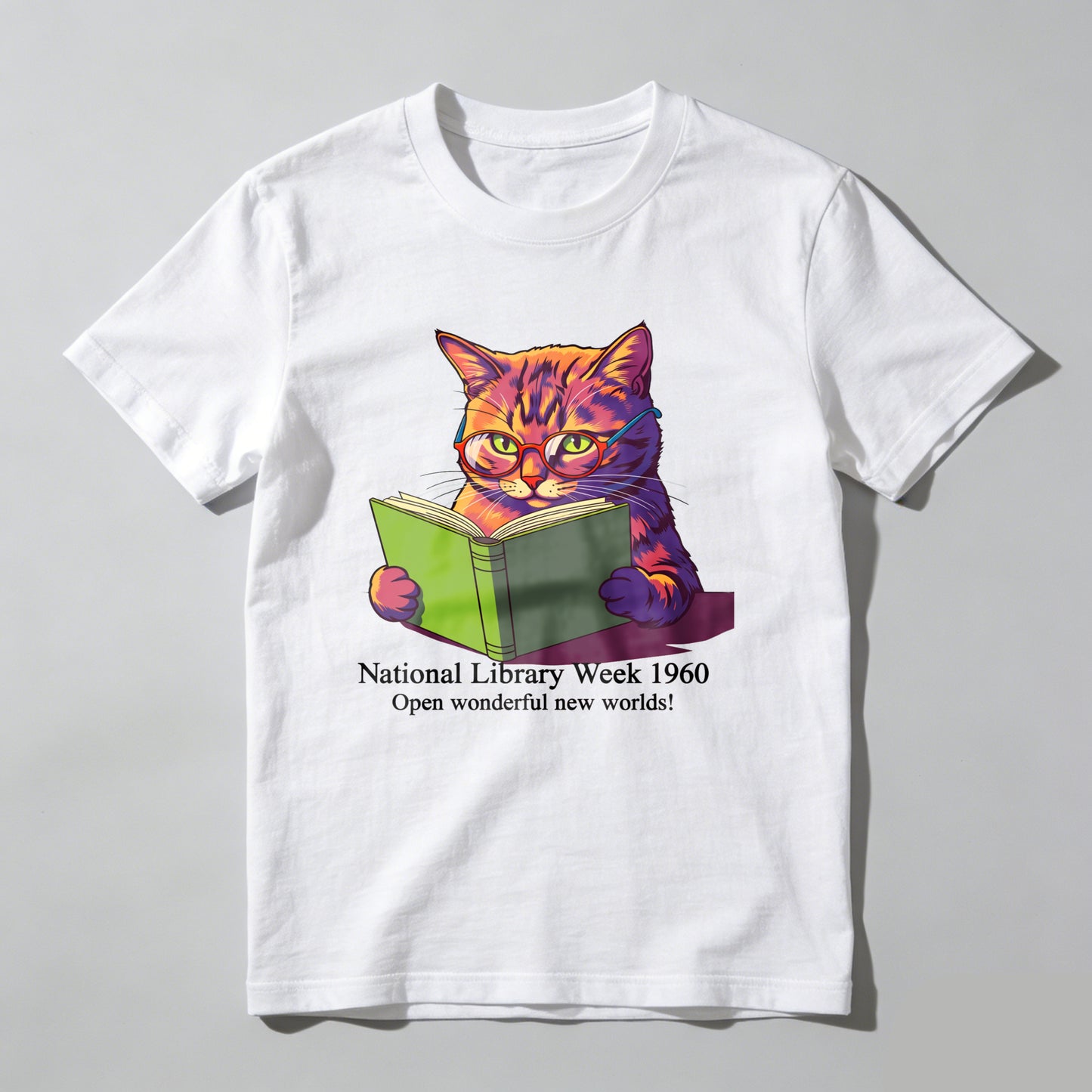 Wardrobecart Cat Reading Book National Library Week 1960 Unisex Classic T-shirt 100% cotton