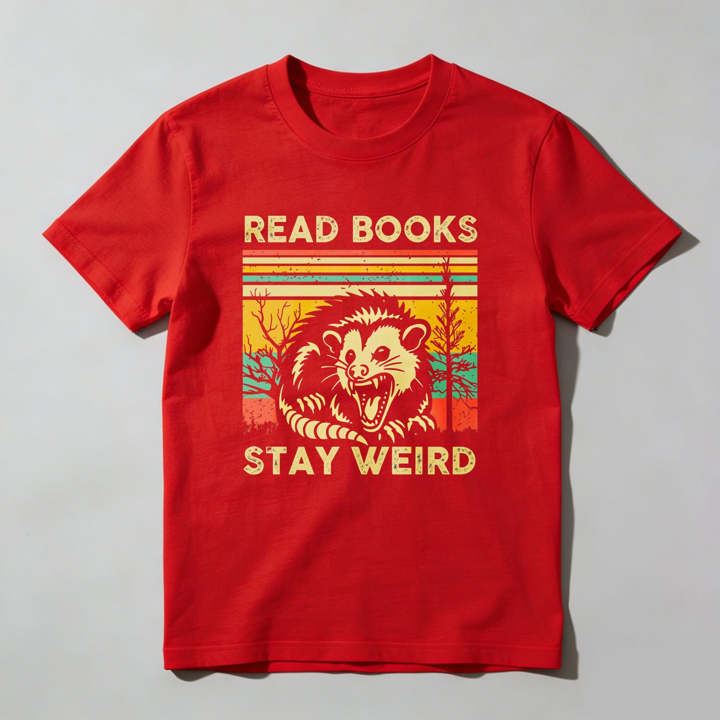Wardrobecart Read Books Stay Weird Opossum Sunset Trees Unisex Classic T-shirt