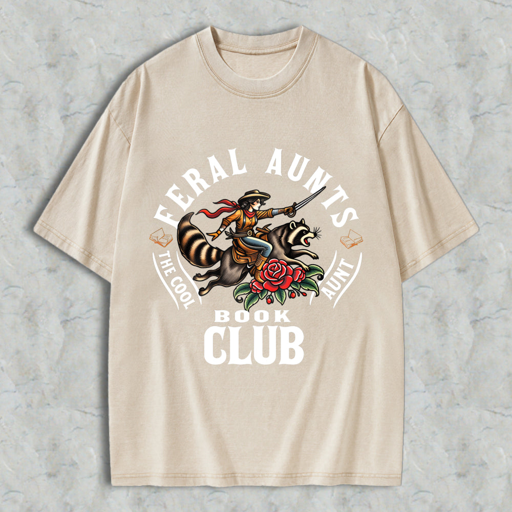 Wardrobecart Feral Aunts Book Club The Cool Aunt Unisex Washed T-shirt
