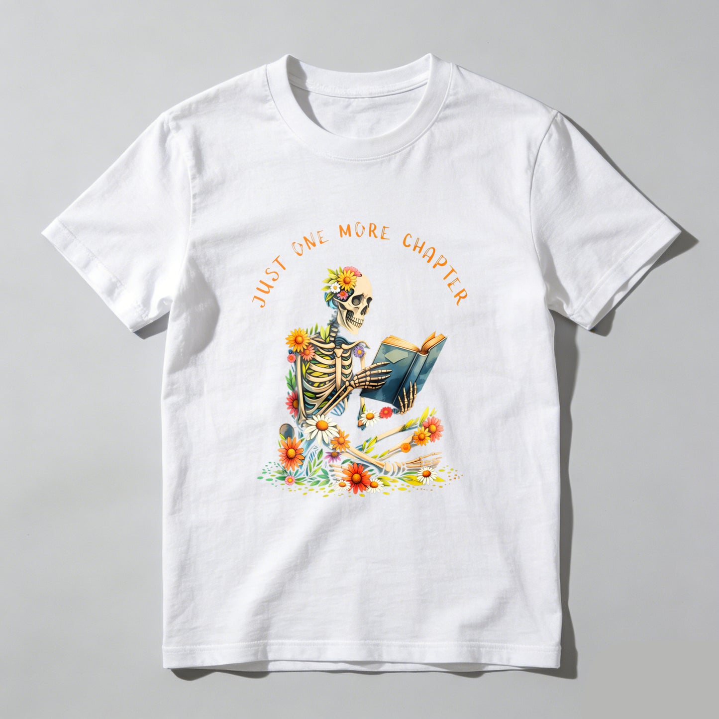 Wardrobecart Skeleton Reading Book With Flowers Unisex Classic T-shirt