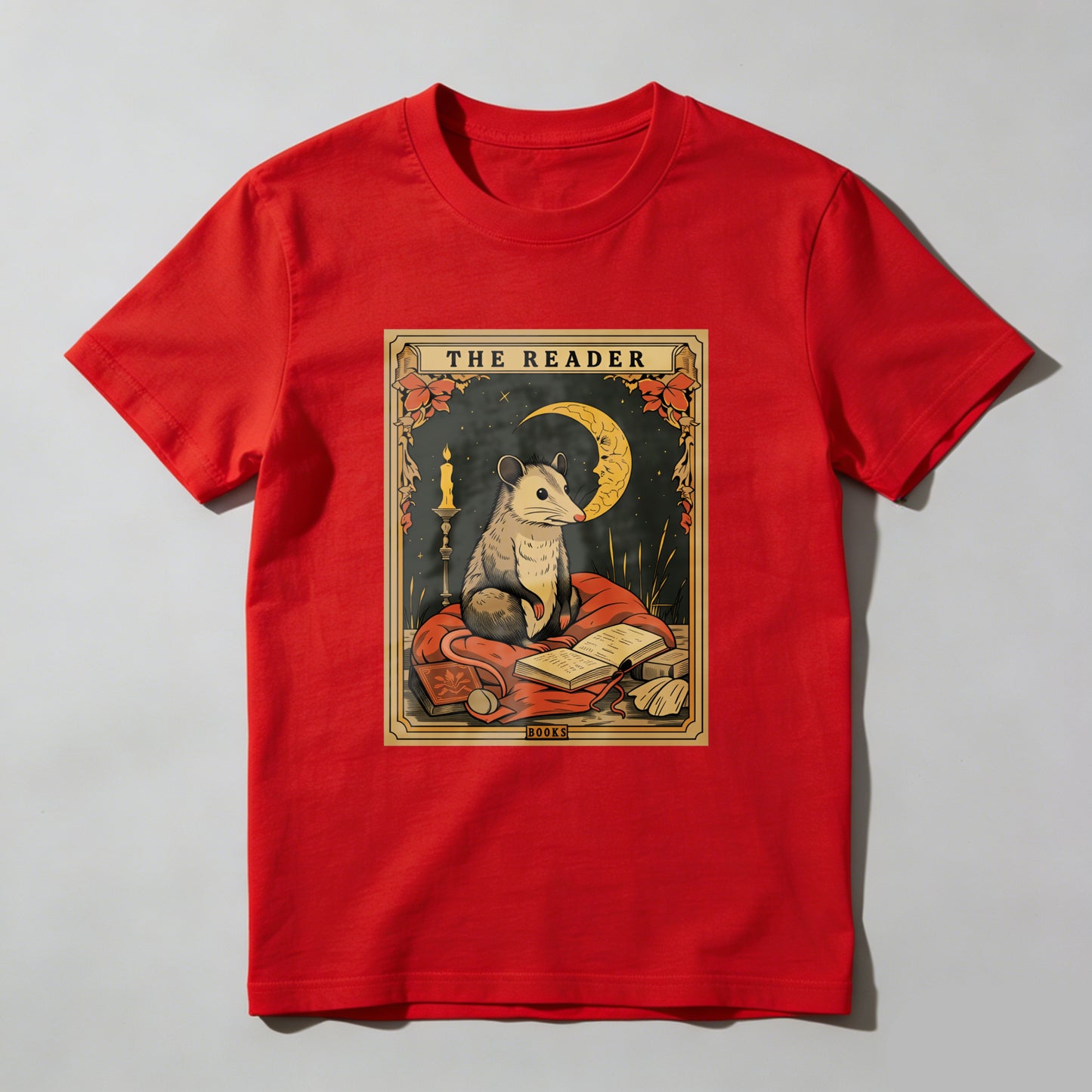 Wardrobecart The Reader Mouse Book Moon Candle Leaves Unisex Classic T-shirt