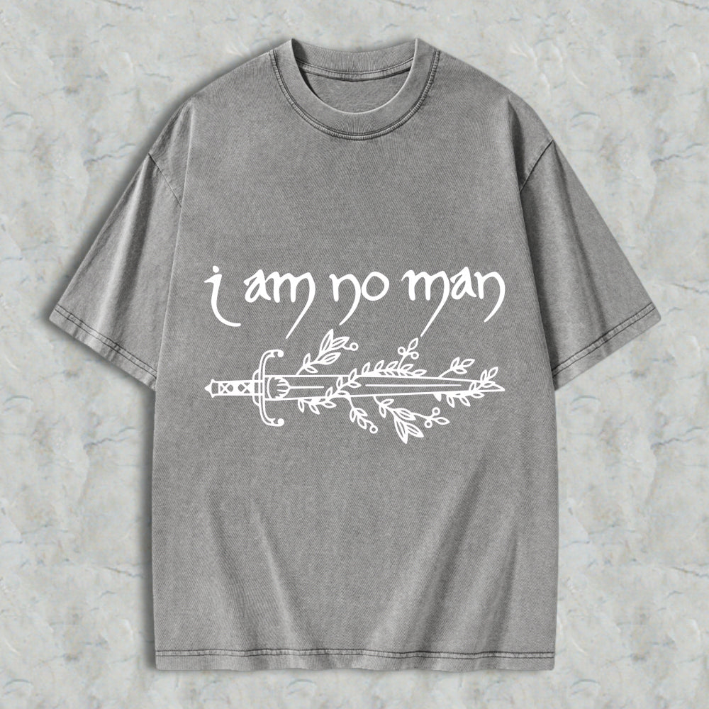 Wardrobecart I Am No Man Sword And Leaves Design Unisex Washed T-shirt