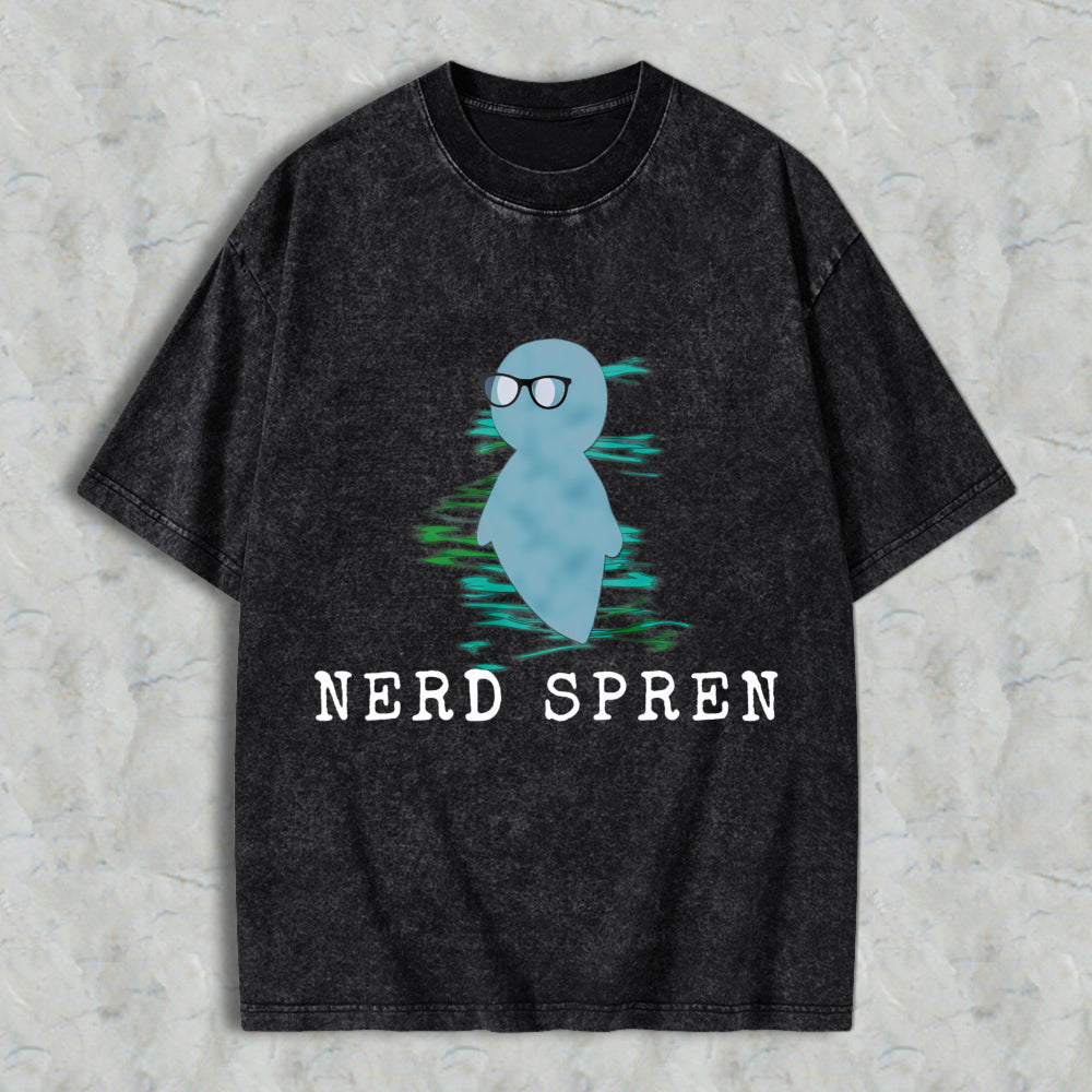 Wardrobecart Nerd Spren Character With Glasses And Water Ripple Effect Unisex Washed T-shirt