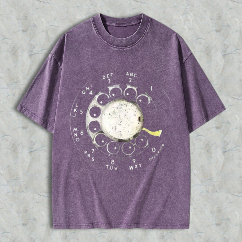 Vintage Rotary Dial Phone Pattern Unisex Washed T-shirt