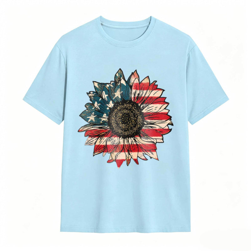 Sunflower With American Flag Design T-shirt