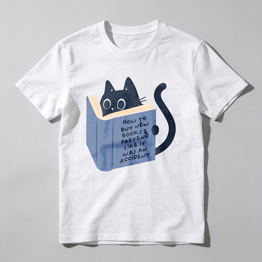 Wardrobecart Cat Reading Book With Text On Cover Unisex Classic T-shirt