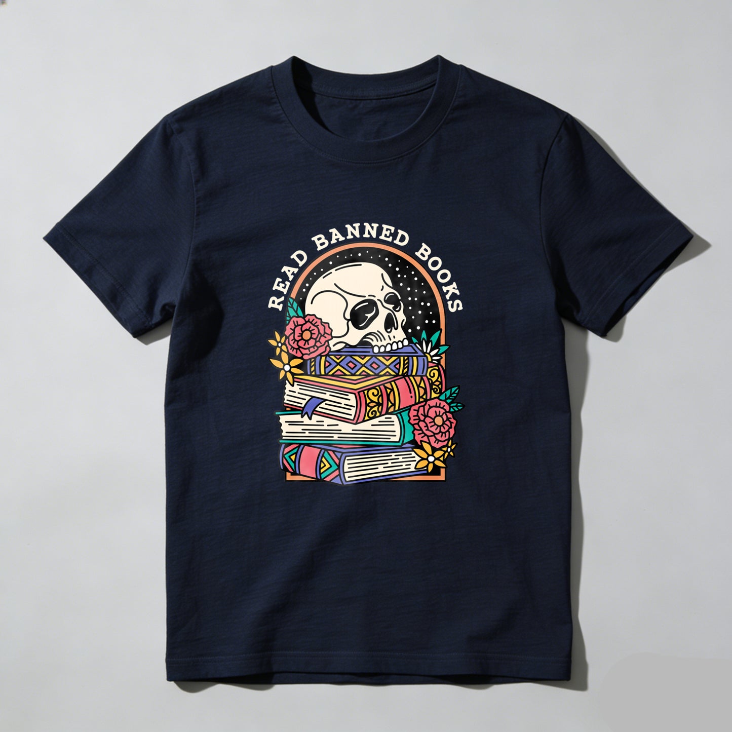 Wardrobecart Read Banned Books Skull Books Flowers Rainbow Unisex Classic T-shirt