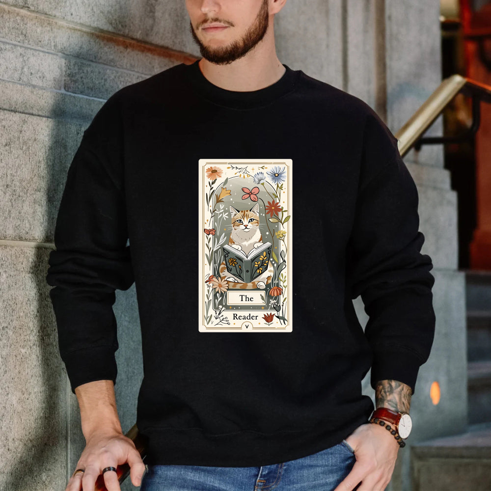 Wardrobecart Cat Reading Book Floral Frame The Reader Unisex Classic Sweatshirt