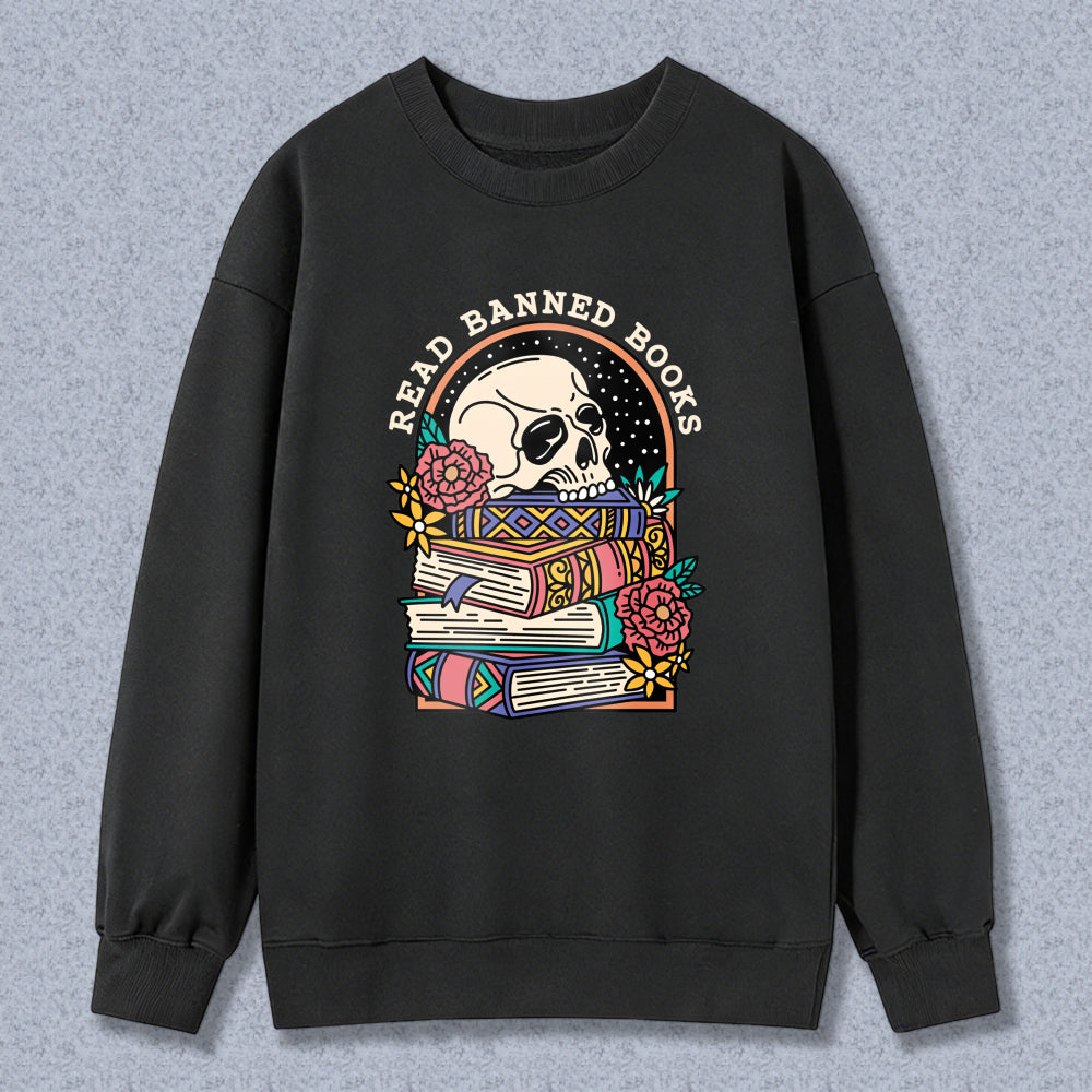 Wardrobecart Skull And Books With Flowers Pattern Unisex Classic Sweatshirt