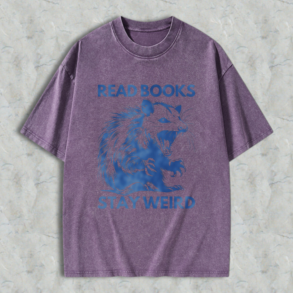 Wardrobecart Read Books Stay Weird Rat Graphic Unisex Washed T-shirt