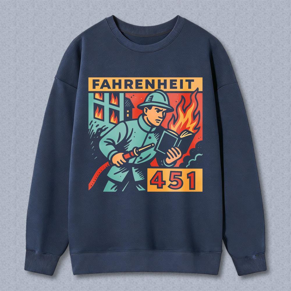 Wardrobecart Fahrenheit 451 Fireman Holding Book With Flames And Broken Window Unisex Classic Sweatshirt