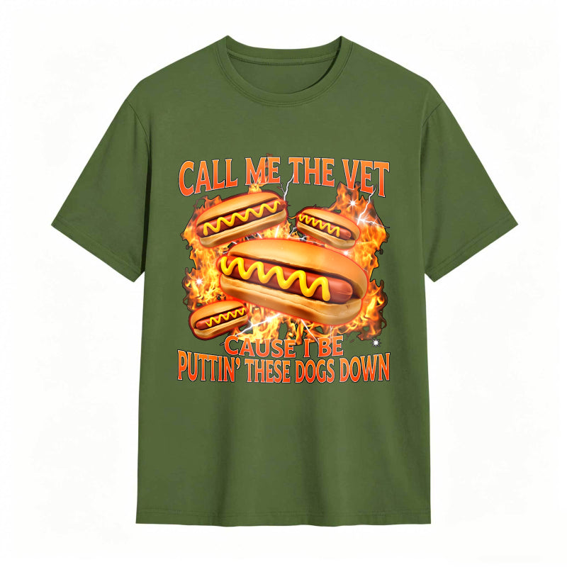 Funny Hot Dog Meme T-shirt With Call Me The Vet Phrase Perfect For Humor Fans