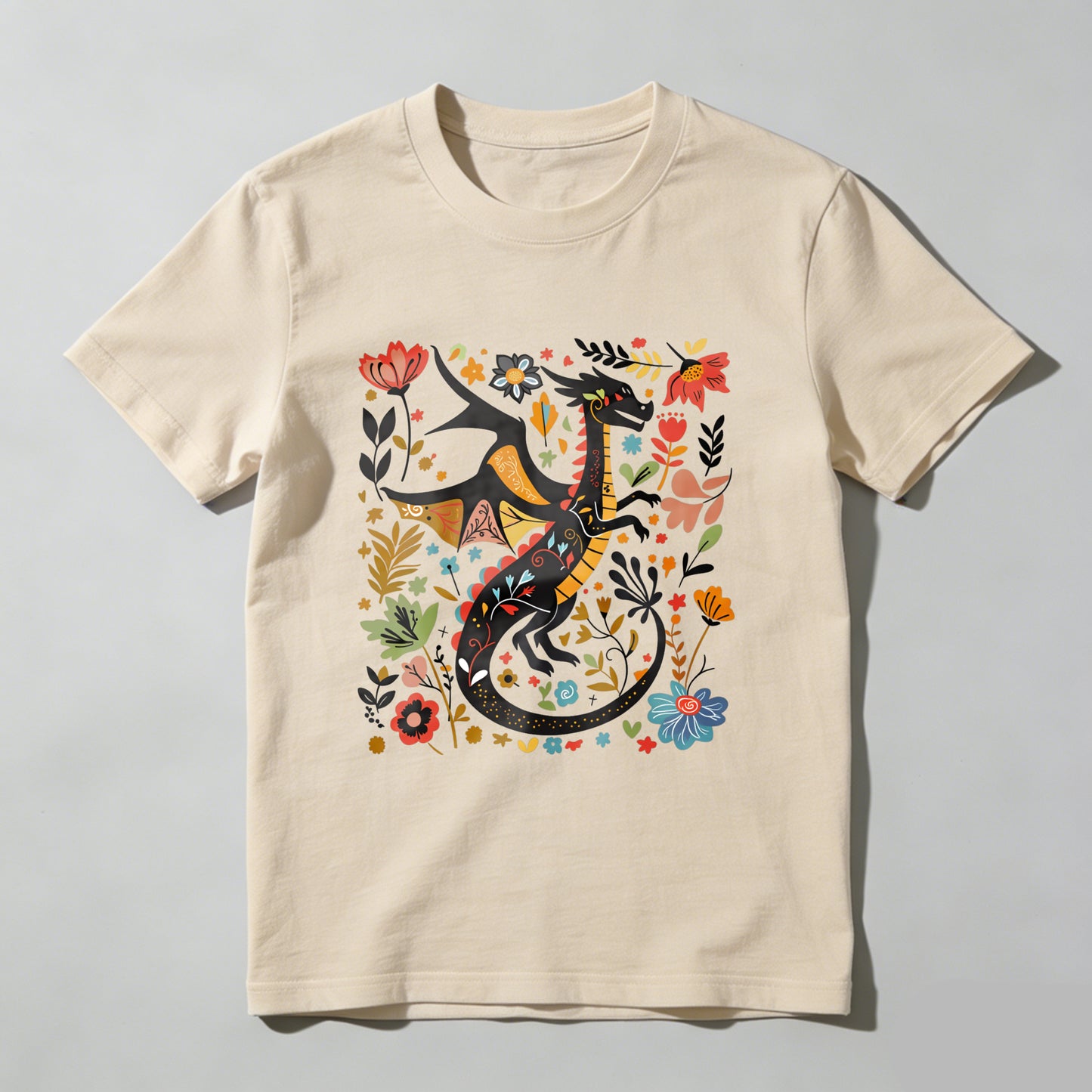Wardrobecart Colorful Dragon Floral Pattern Design Unisex Classic T-shirt