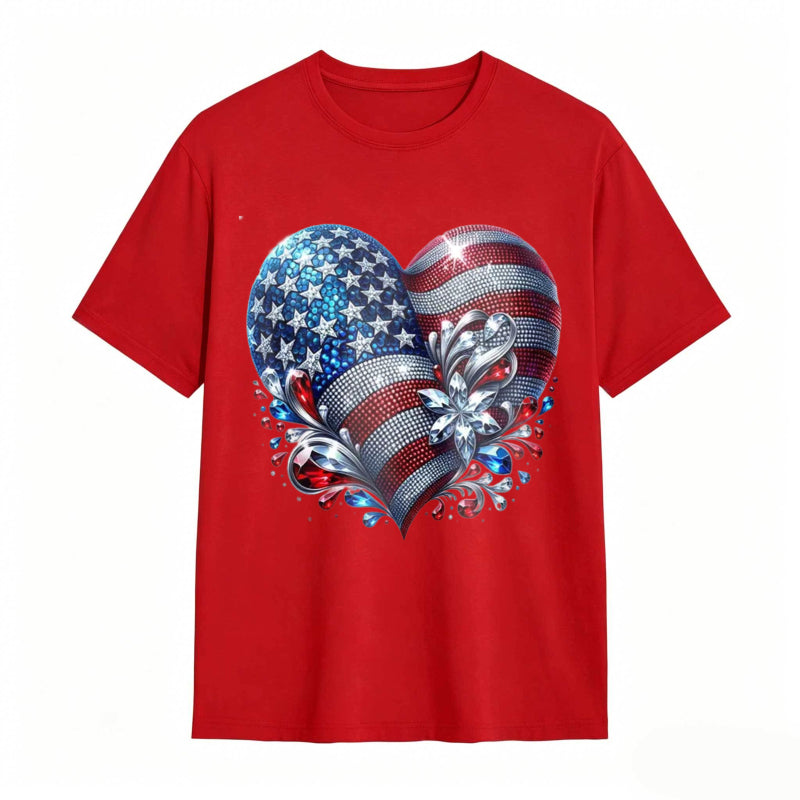 American Flag Heart Design Cotton Casual T-shirt