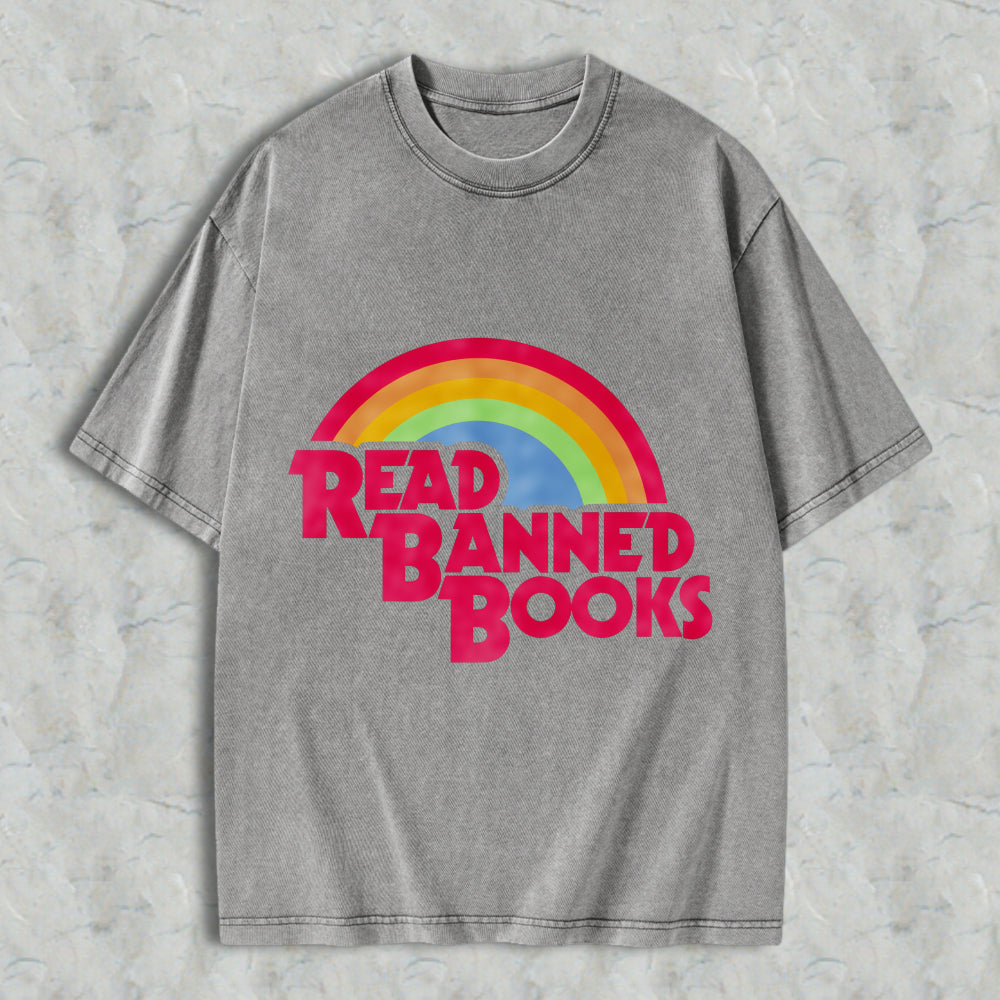 Wardrobecart Read Banned Books Rainbow Design Unisex Washed T-shirt