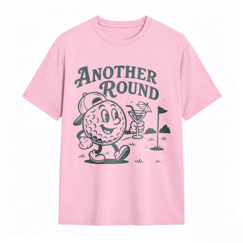 Golf Ball Character Holding Cocktail And Flag On Golf Course Another Round Text Unisex Classic T-shirt