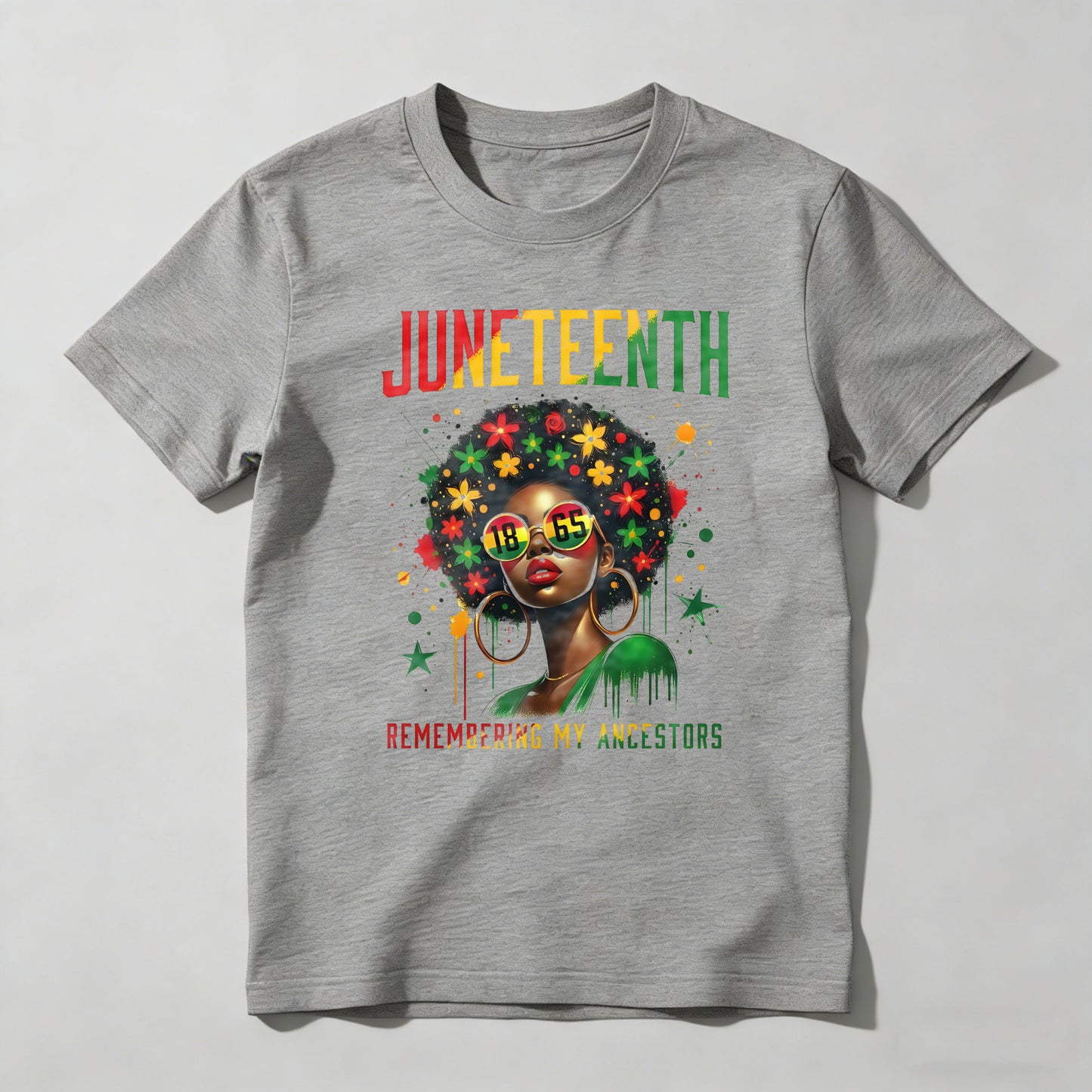 Juneteenth Celebration With Woman Wearing Sunglasses And Floral Hair Design Remembering My Ancestors T-shirt