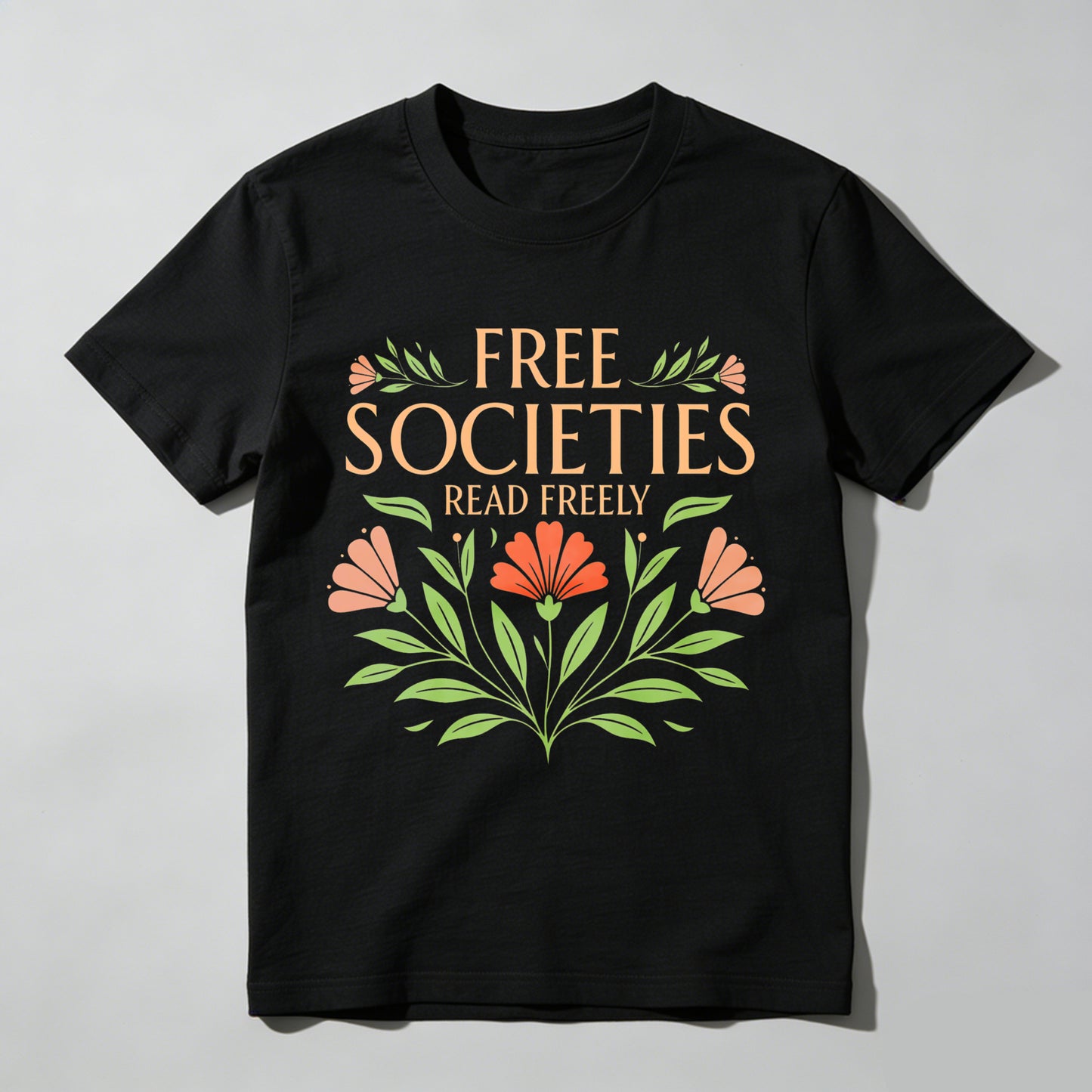 Wardrobecart Free Societies Read Freely Floral Design Unisex Classic T-shirt