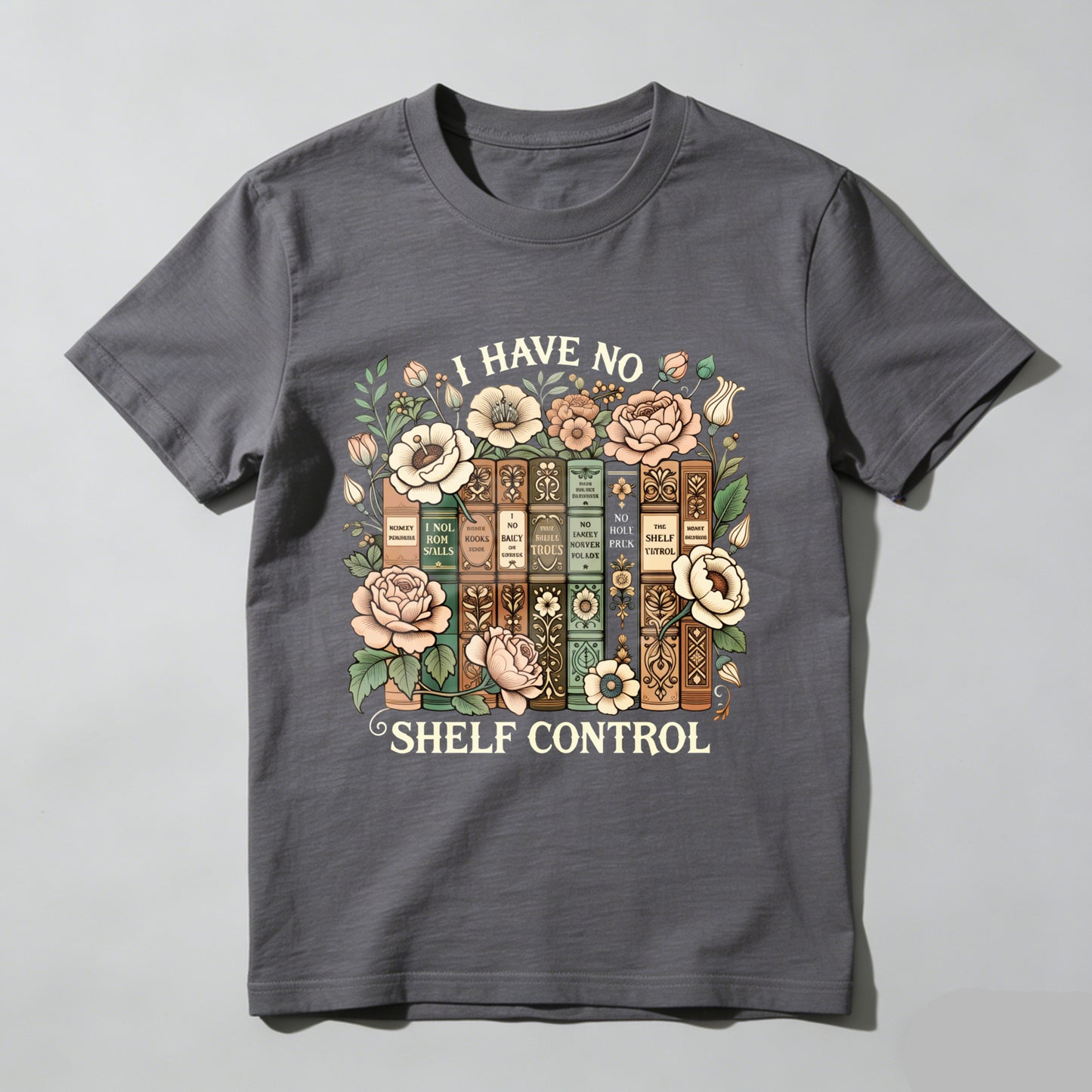 Wardrobecart Floral Bookshelf Design With Vintage Books And Roses Unisex Classic T-shirt