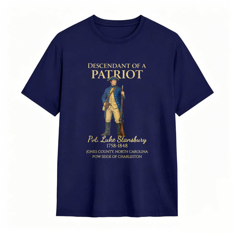 Descendant Of A Patriot Revolutionary War Soldier Portrait With Historical Text T-shirt