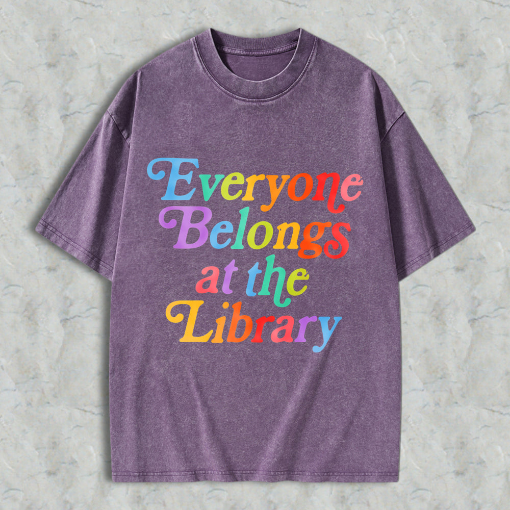 Wardrobecart Everyone Belongs At The Library Unisex Washed T-shirt