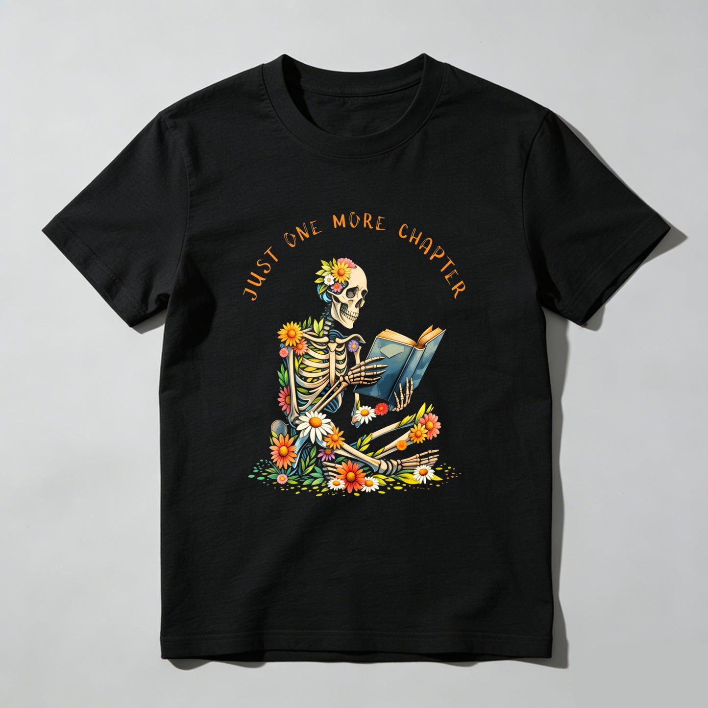 Wardrobecart Skeleton Reading Book With Flowers Unisex Classic T-shirt