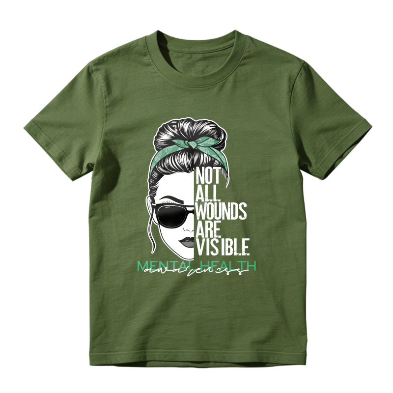 Mental Health Awareness Not All Wounds Are Visible Woman With Sunglasses And Hair Bun Unisex Classic T-shirt