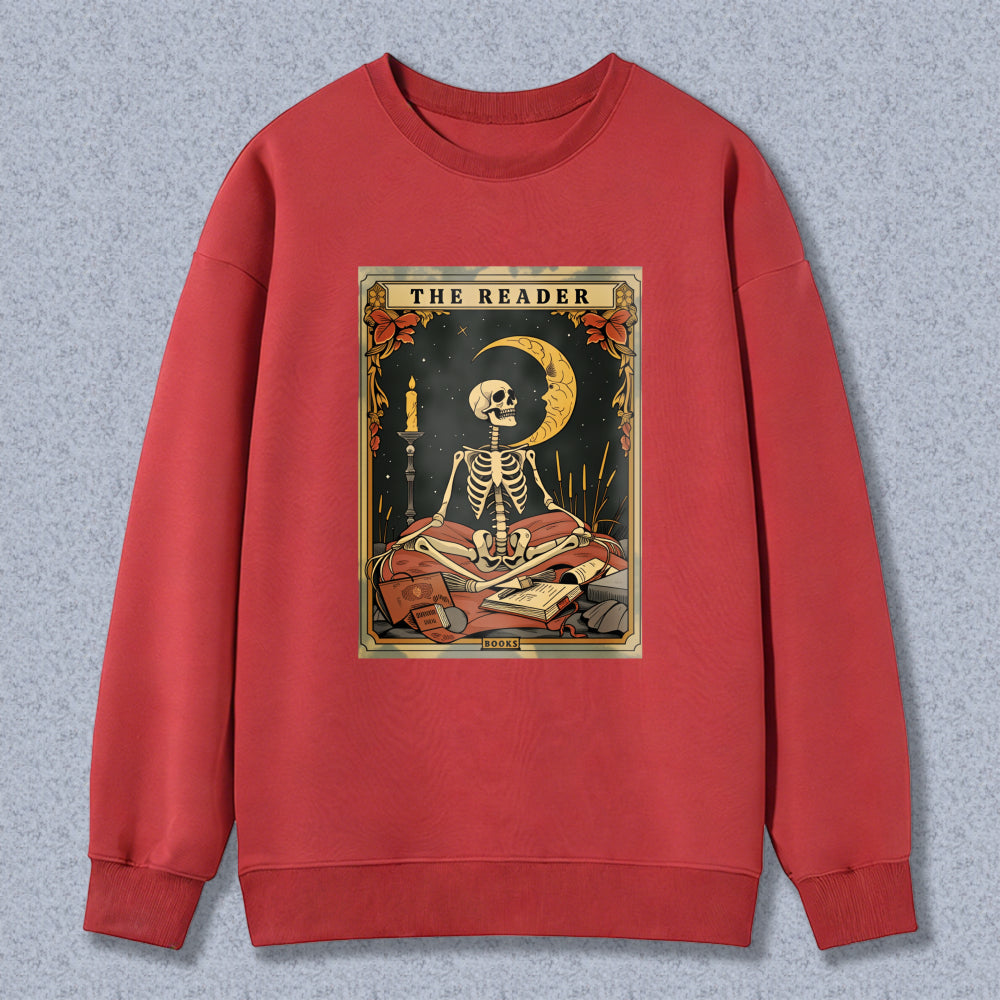 Wardrobecart The Reader Tarot Card Skeleton Moon And Candle Design Unisex Classic Sweatshirt