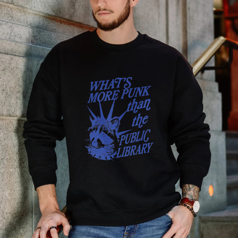 Wardrobecart What's More Punk Than The Public Library Raccoon Graphic Unisex Classic Sweatshirt