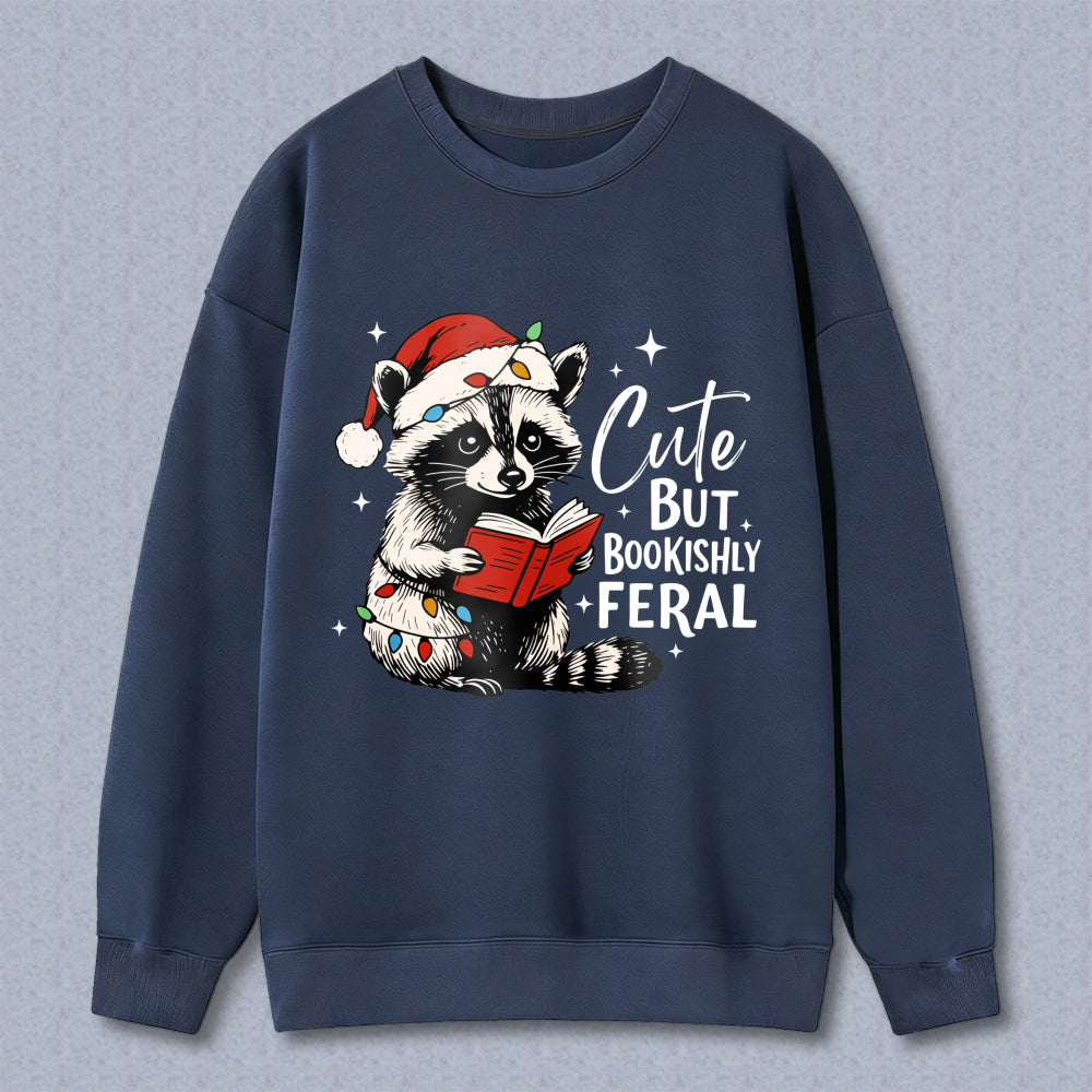 Wardrobecart Raccoon Reading Book With Santa Hat And Christmas Lights Unisex Classic Sweatshirt
