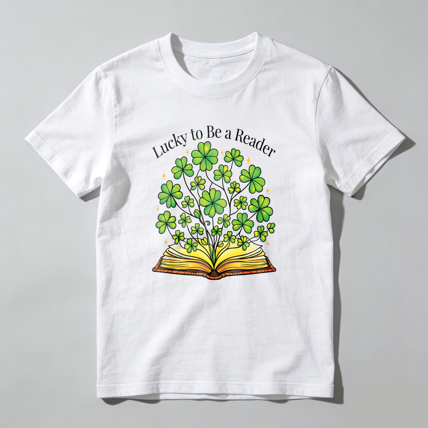 Wardrobecart Lucky To Be A Reader Book With Clovers Unisex Classic T-shirt