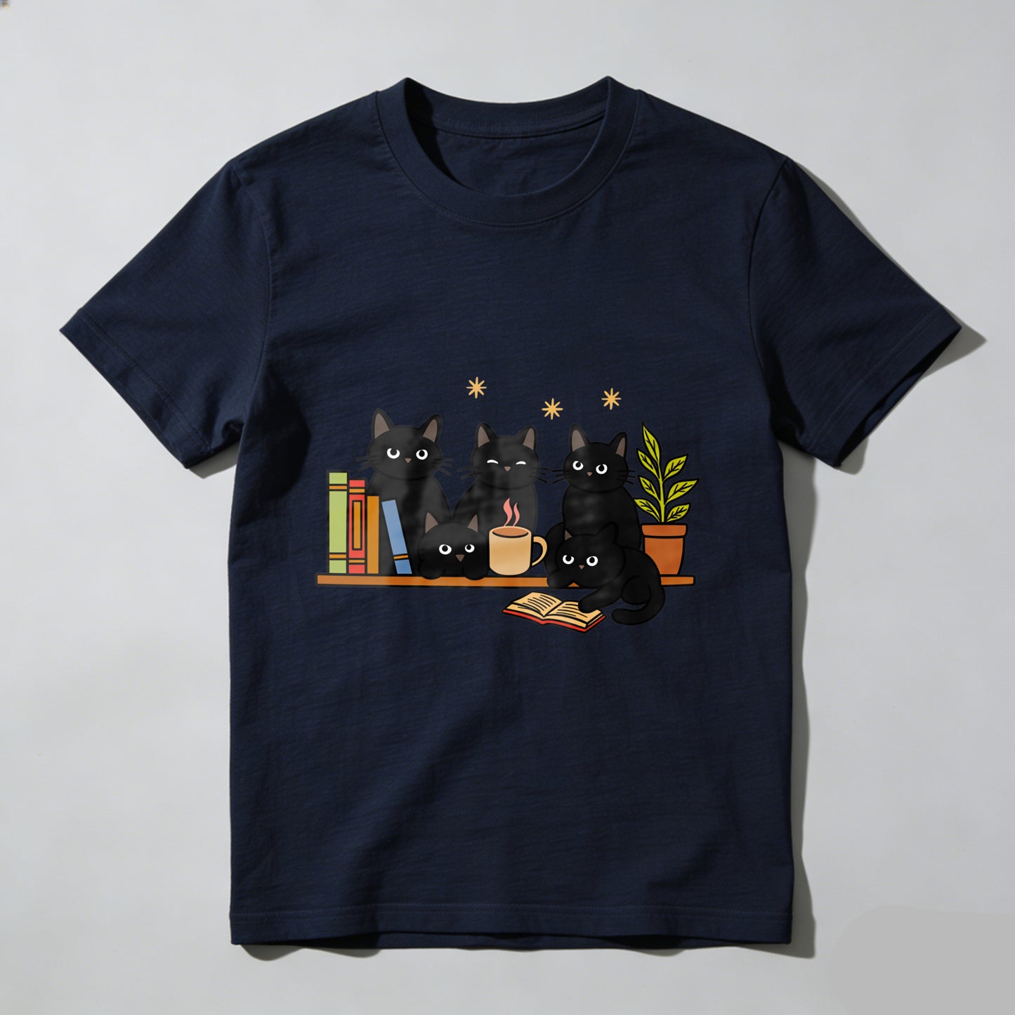 Wardrobecart Cats Books Coffee Plant Stars Unisex Classic T-shirt