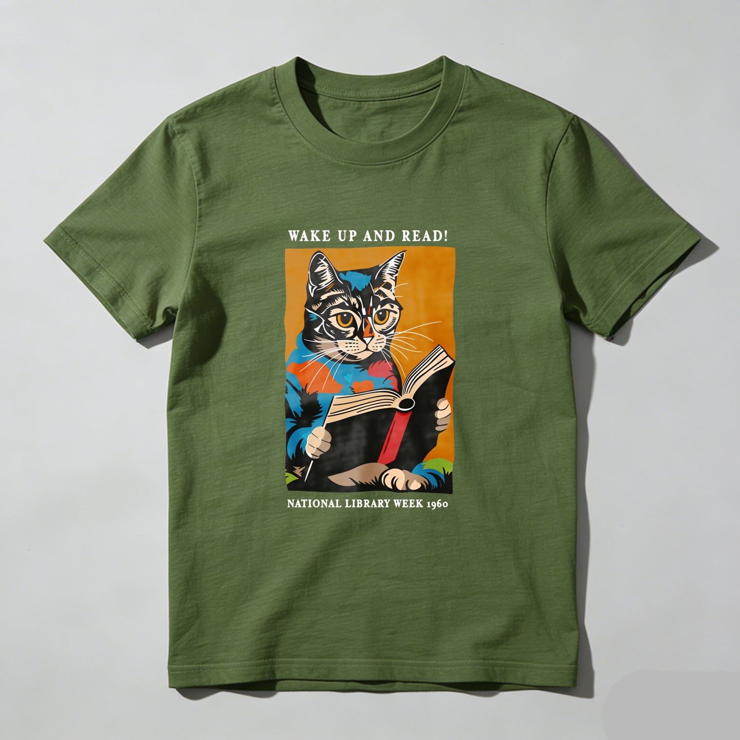 Wardrobecart Wake Up And Read Cat Reading Book Unisex Classic T-shirt