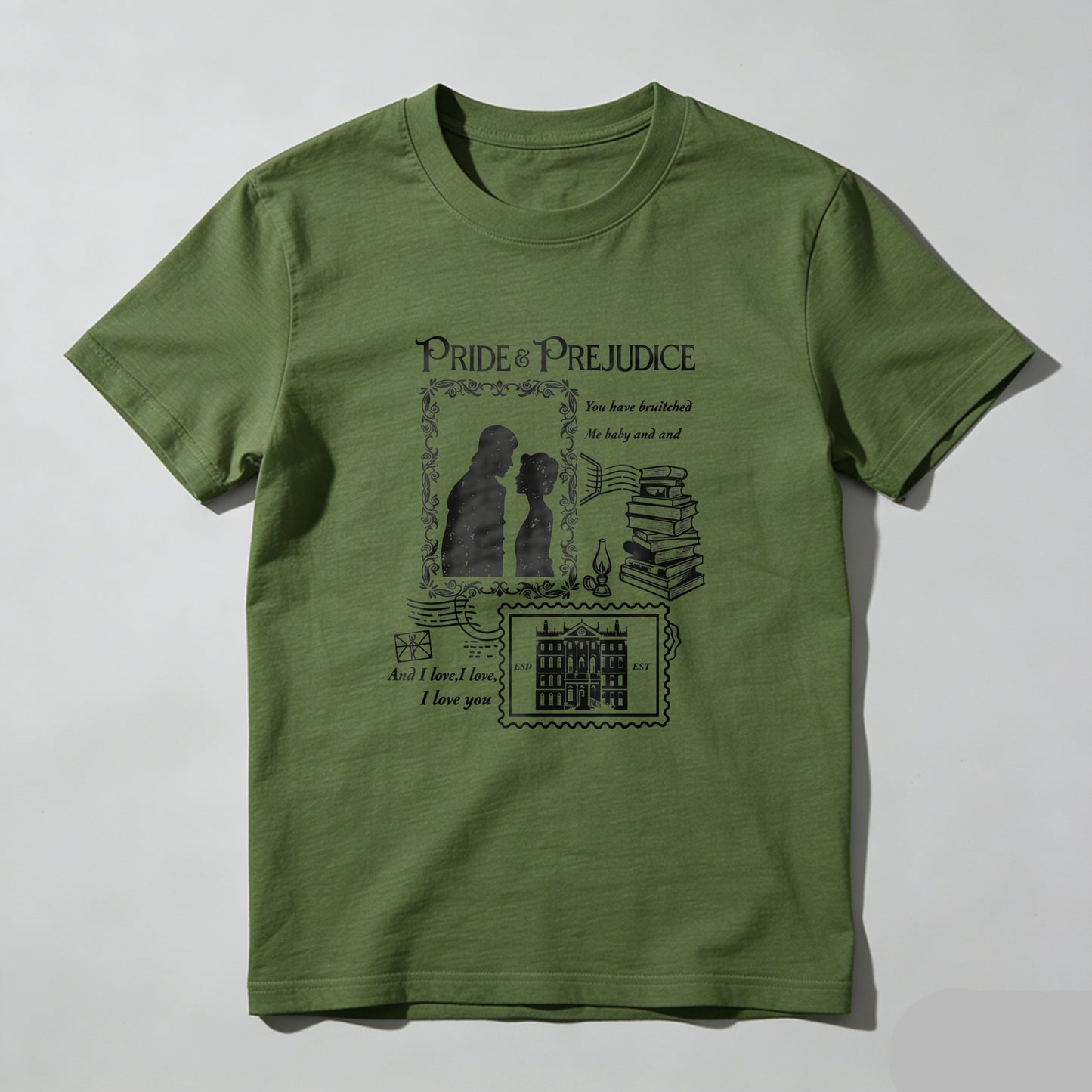 Wardrobecart Pride Prejudice Couple Books Mansion Quote Unisex Classic T-shirt