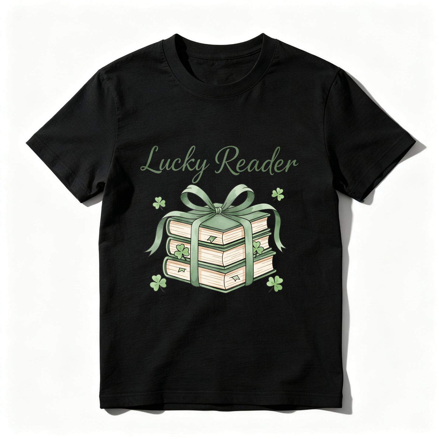 Wardrobecart Lucky Reader Books With Green Ribbon And Shamrocks Unisex Classic T-shirt