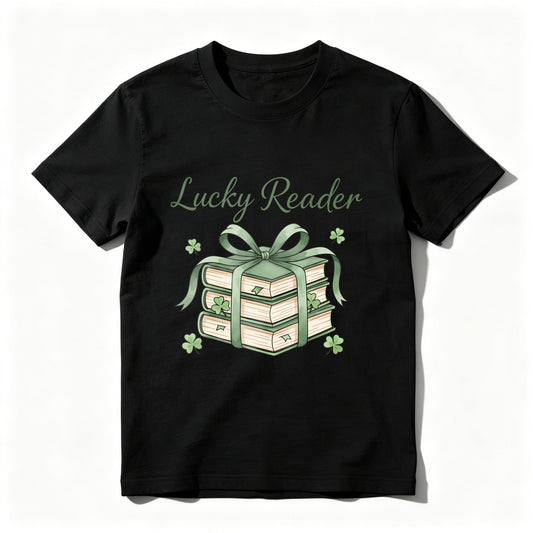 Wardrobecart Lucky Reader Books With Green Ribbon And Shamrocks Unisex Classic T-shirt