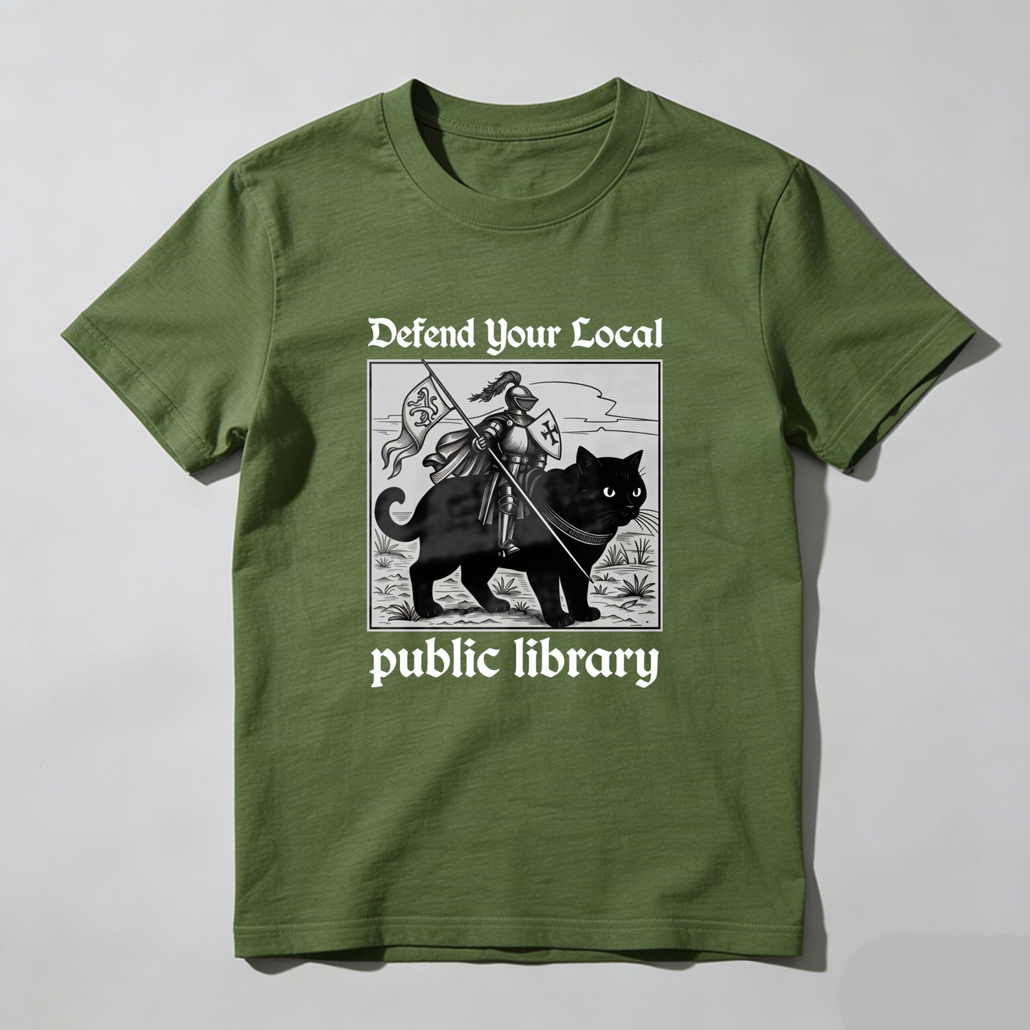 Wardrobecart Defend Your Local Public Library Cat Knight Unisex Classic T-shirt