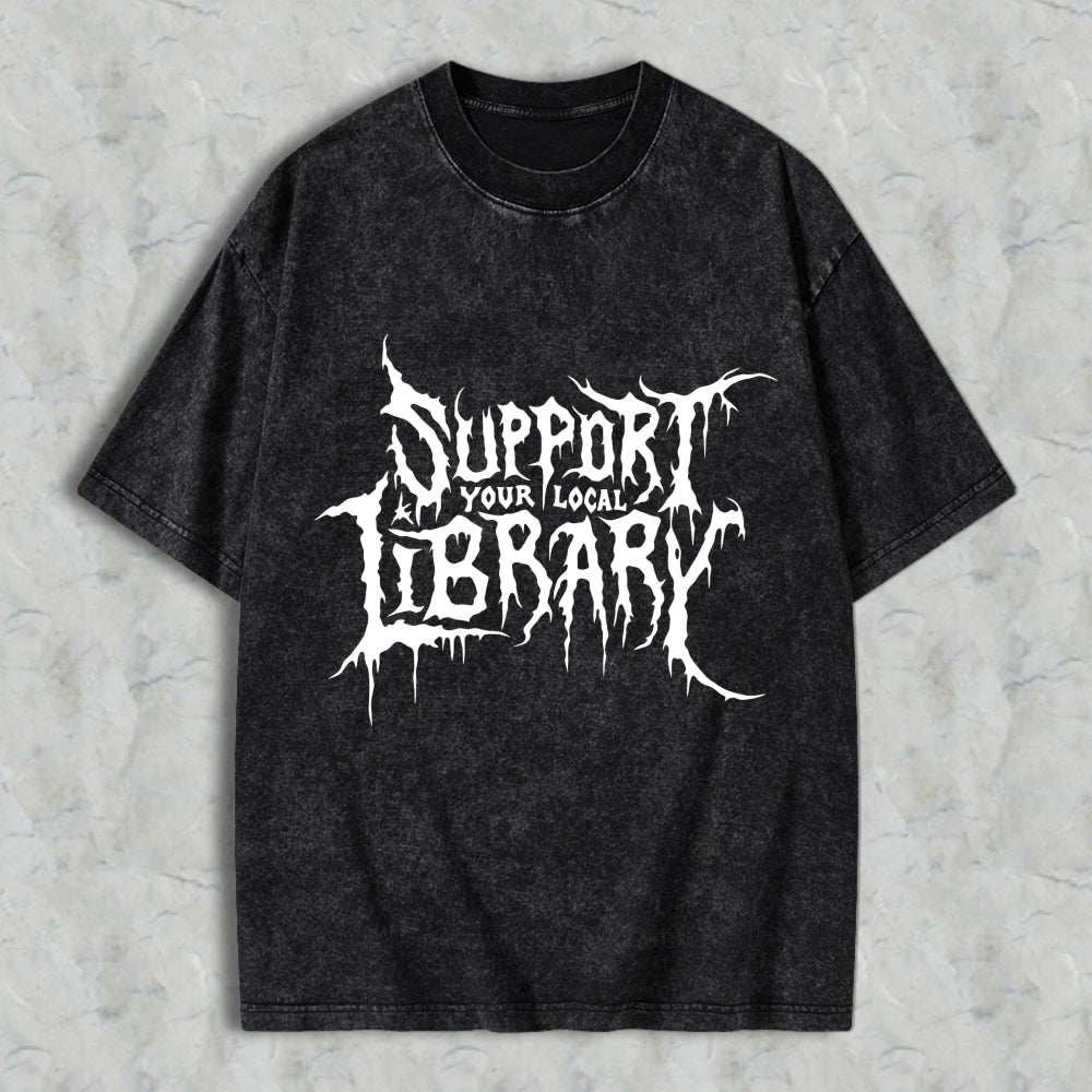 Wardrobecart Support Your Local Library Unisex Washed T-shirt