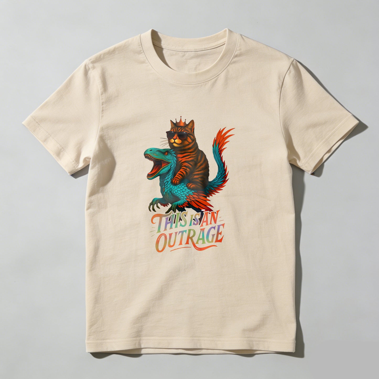 Wardrobecart Cat Riding Dinosaur This Is An Outrage Unisex Classic T-shirt
