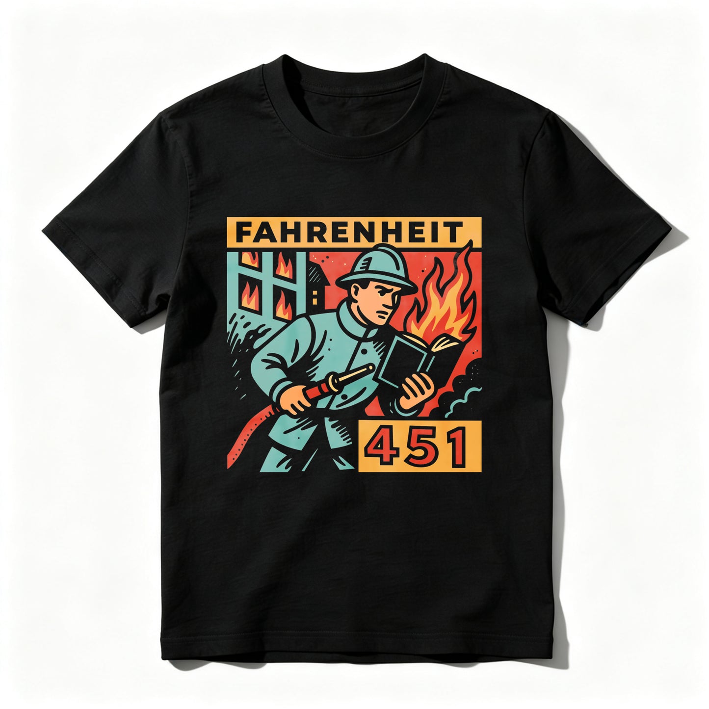 Wardrobecart Fireman Holding Book With Flames Behind Unisex Classic T-shirt