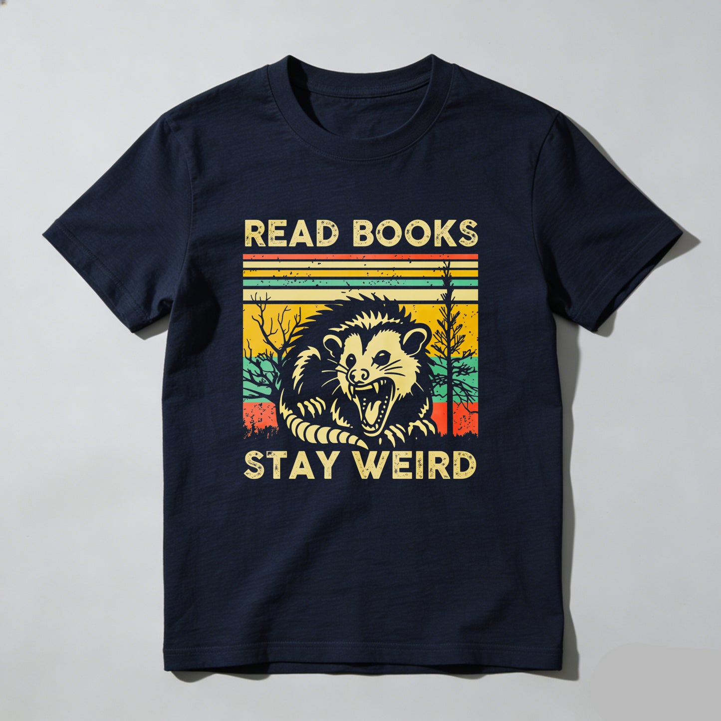 Wardrobecart Read Books Stay Weird Opossum Sunset Trees Unisex Classic T-shirt