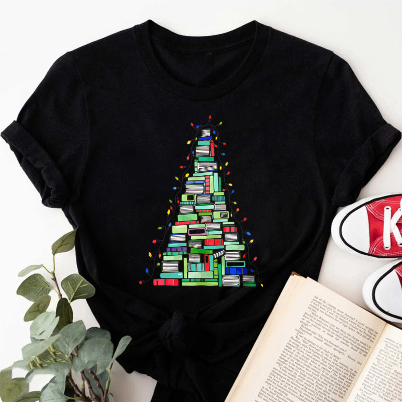 Wardrobecart Books Stacked Into Christmas Tree Shape Unisex Classic T-shirt