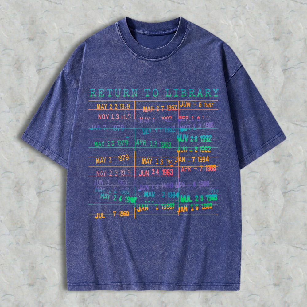 Wardrobecart Return To Library Date Stamp Design Unisex Washed T-shirt